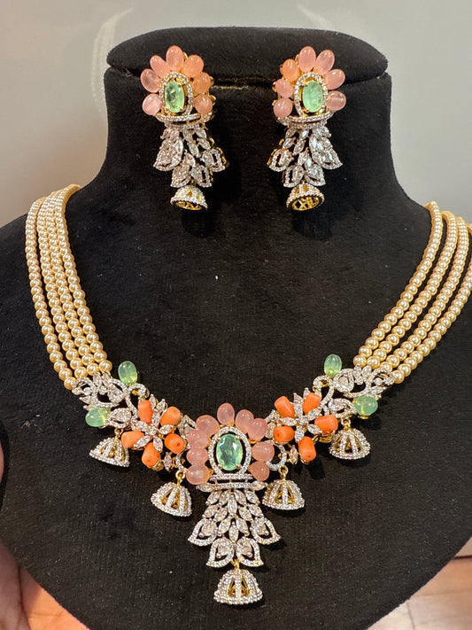 Swaroshki pearls set with diamond pendant