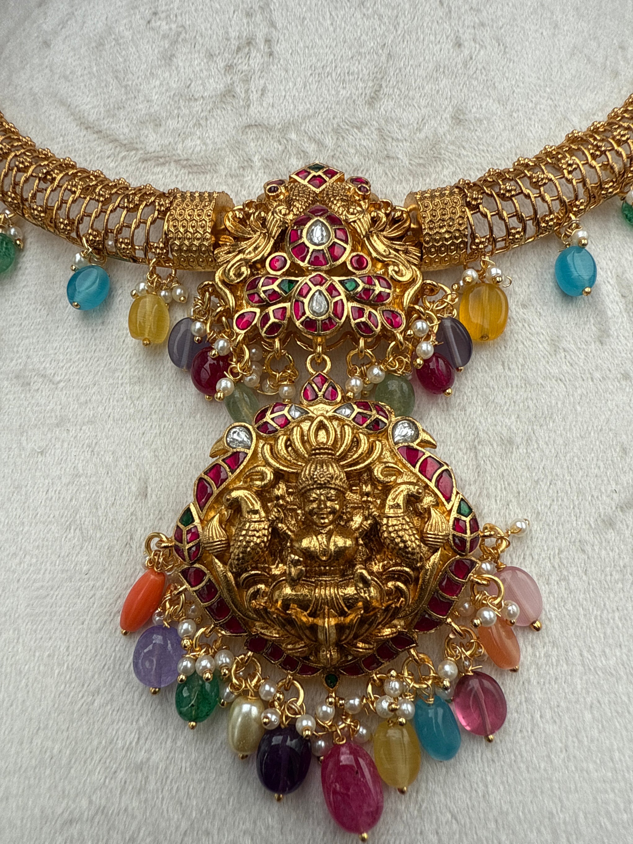 Navratan beads Lakshmi Kante set