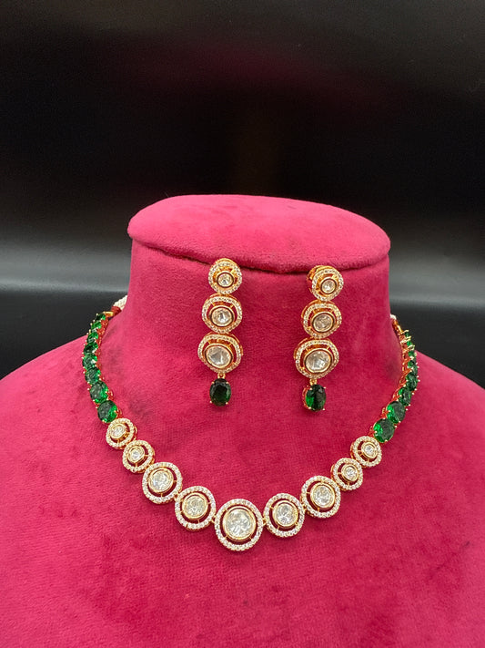 Single line Kundan emerald set