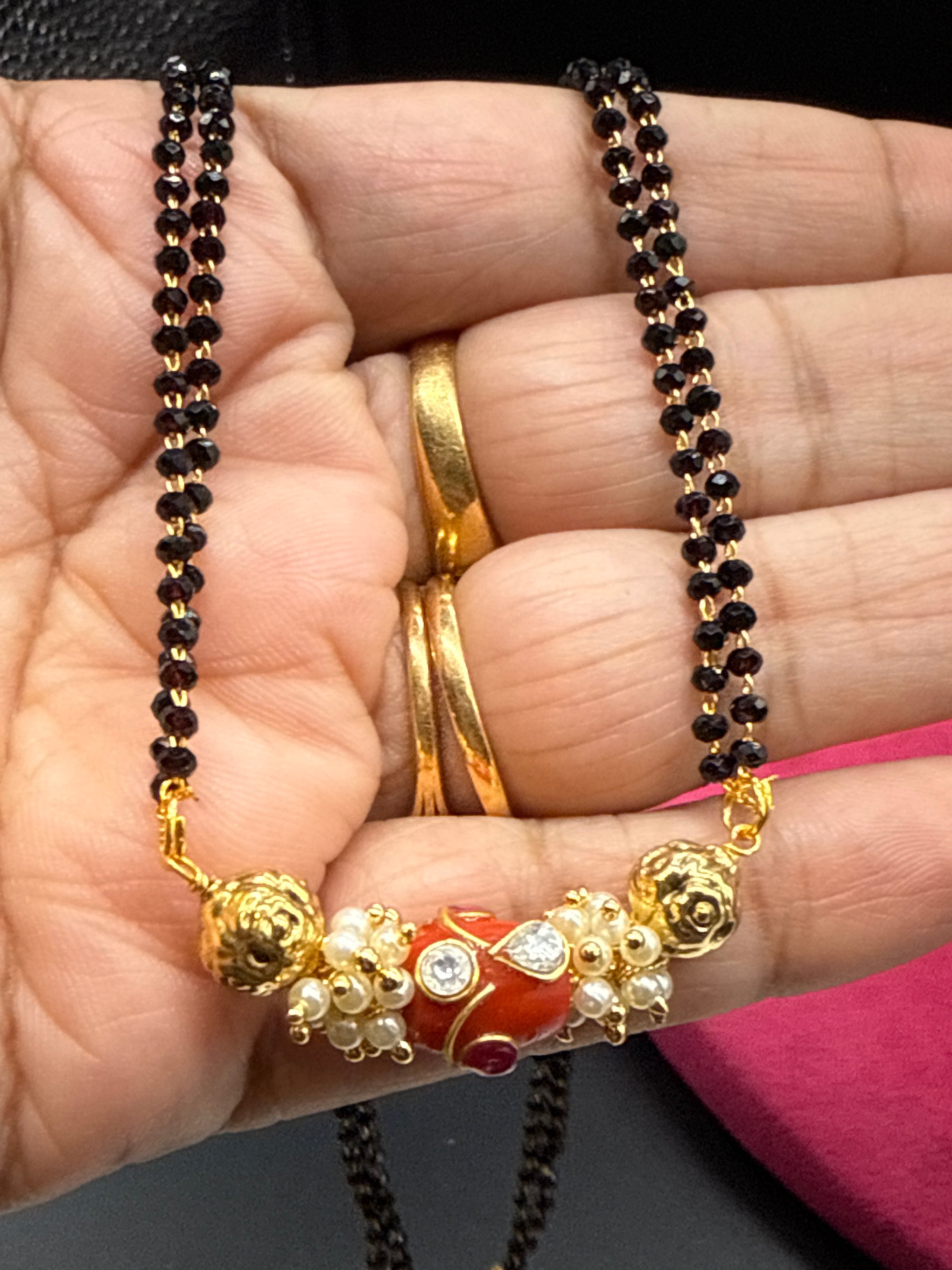 Kundan coral bead black beads