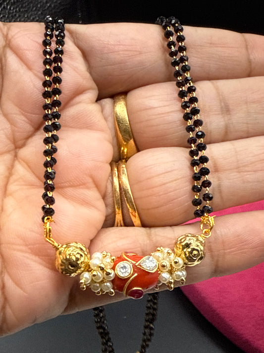 Kundan coral bead black beads