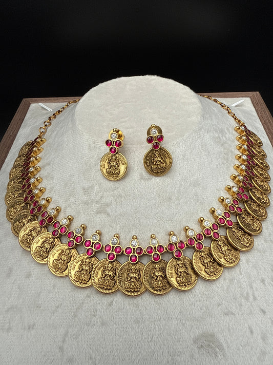 Lakshmi kasula haram ruby and white stones set