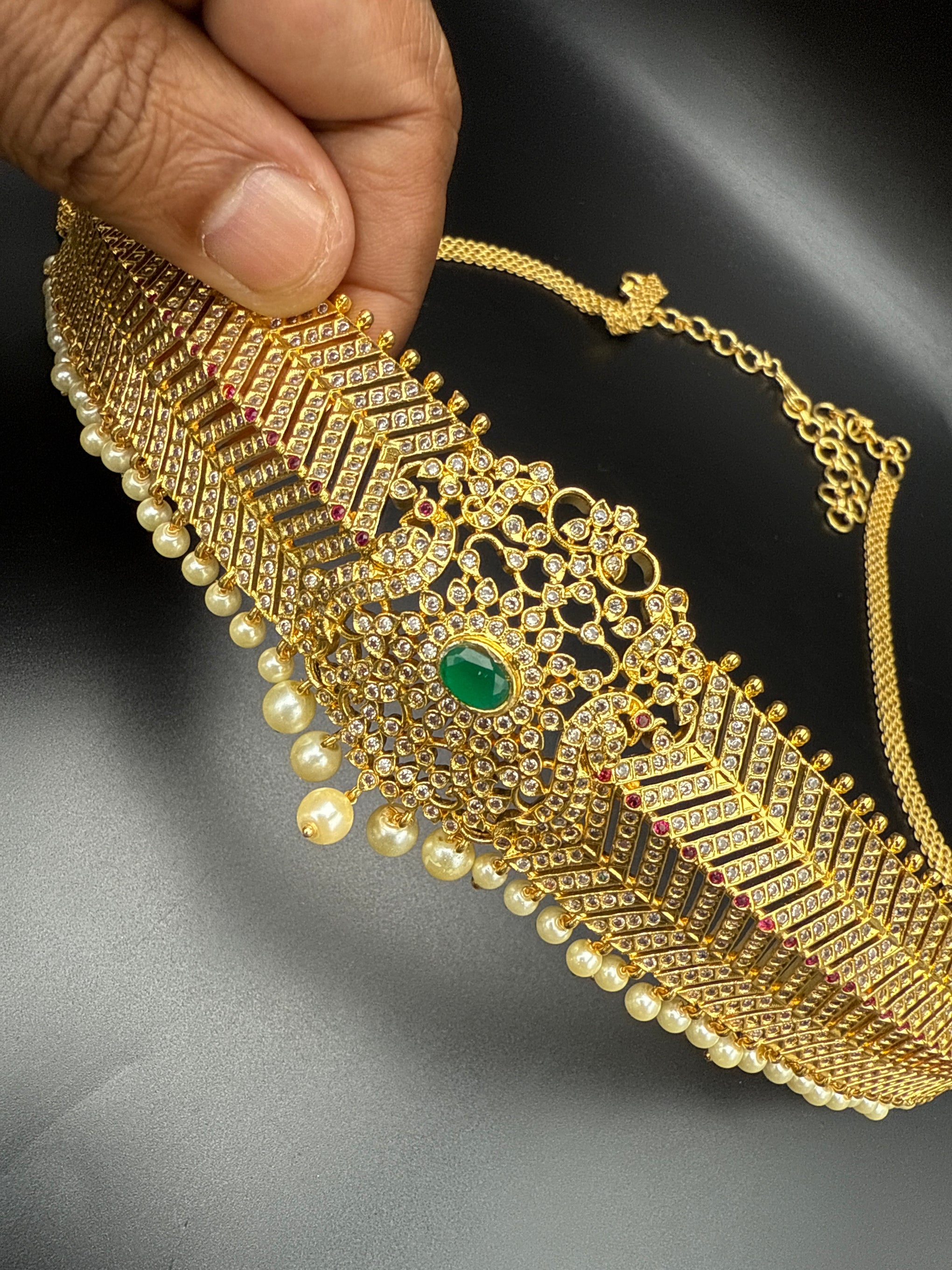 Gold replica  vadanam with pearls