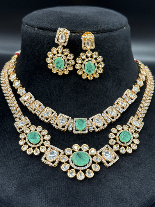 Polkinecklace set with mint emerald stone