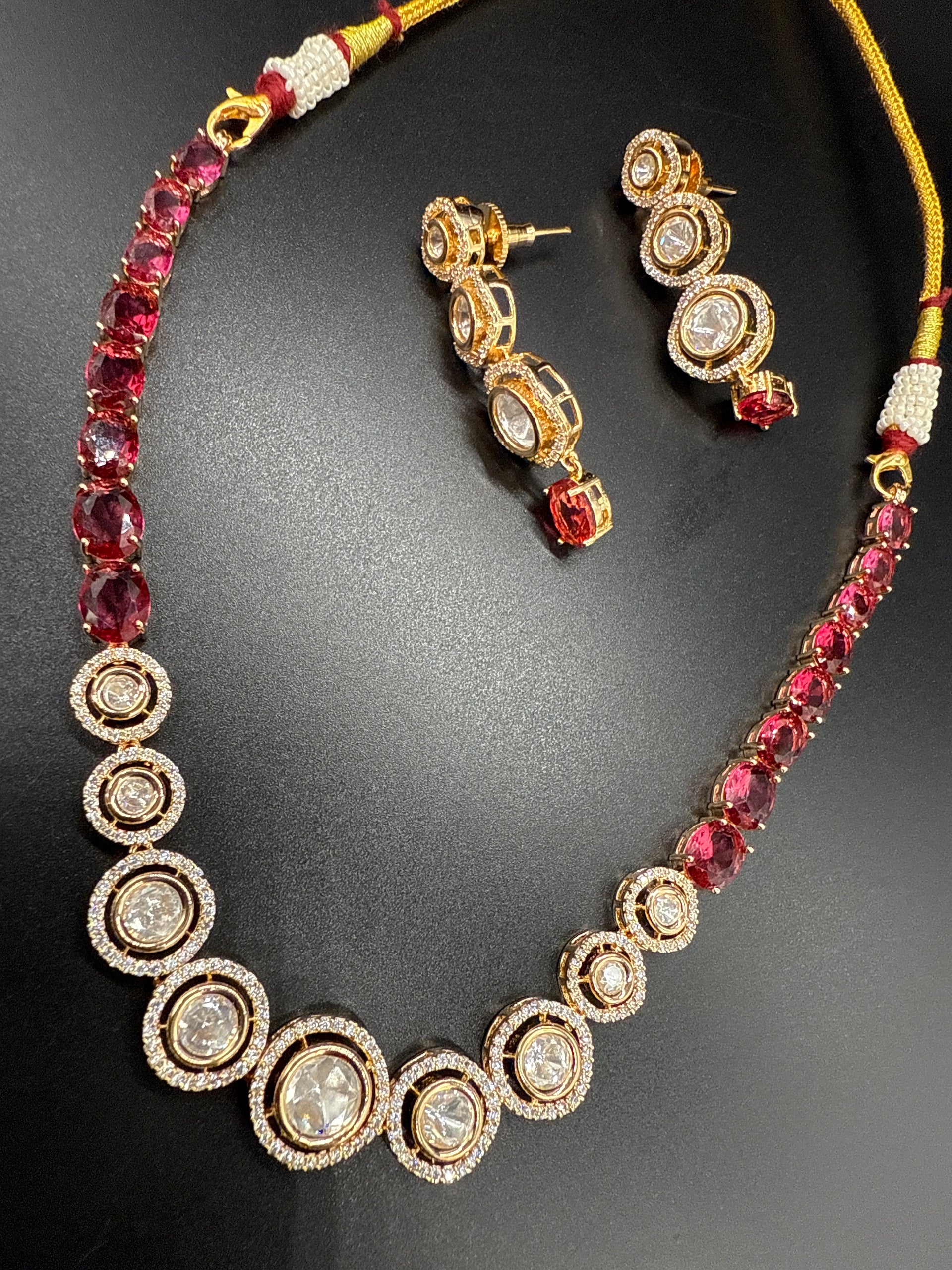 Ruby mozonite necklace set