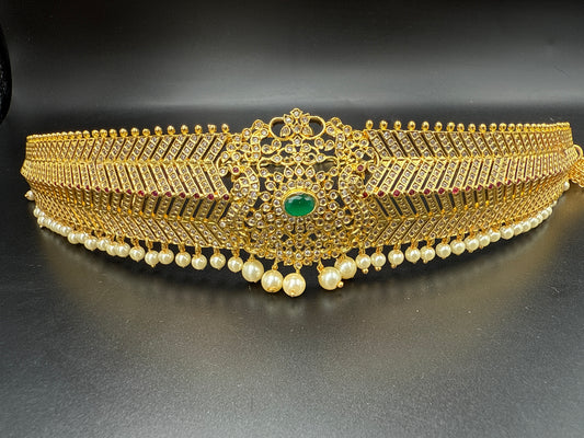 Gold replica  vadanam with pearls