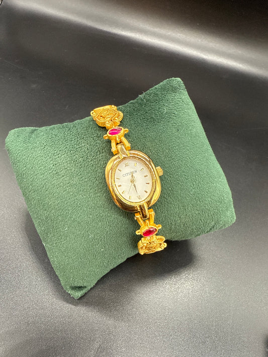 Ruby peacock gold bracelet watch