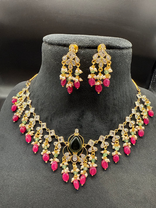 Ruby beads gold replica set
