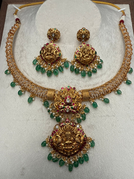 Lakshmi Kante set with green beads