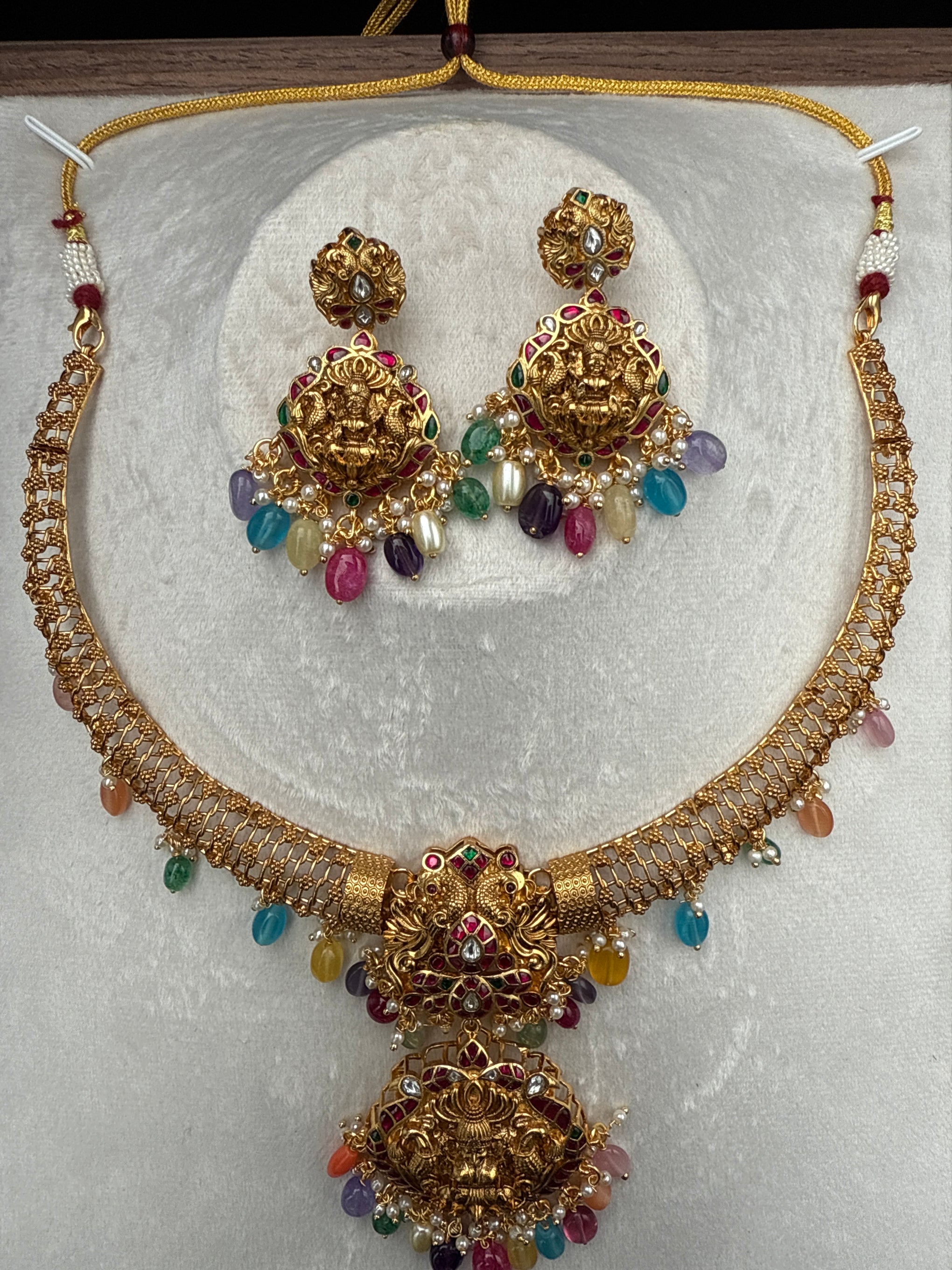 Navratan beads Lakshmi Kante set