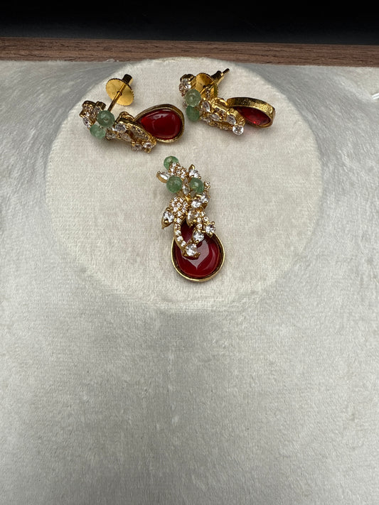 CZ with ruby stone pendent set