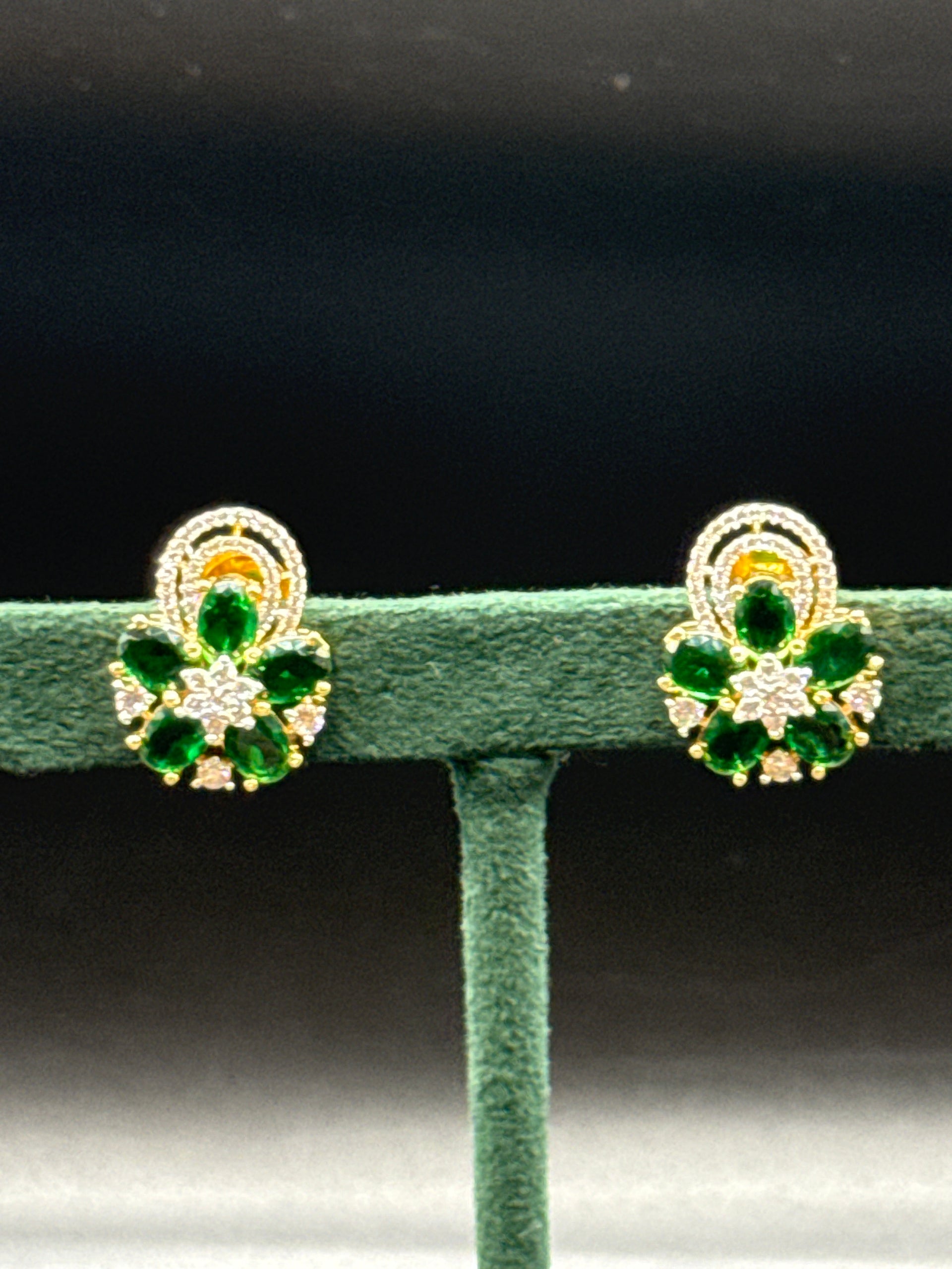 Studs diamond finish emerald stone