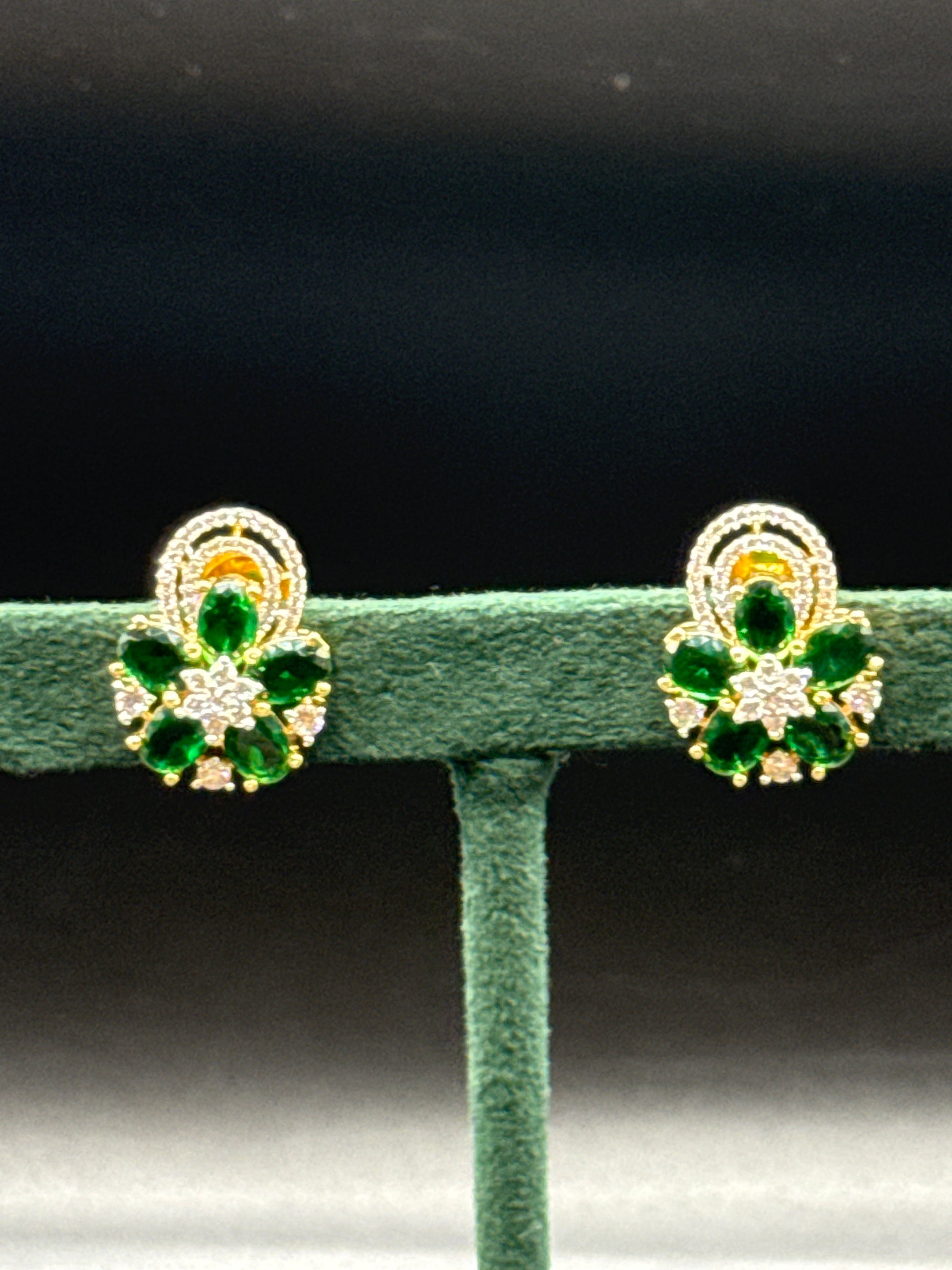 Studs diamond finish emerald stone