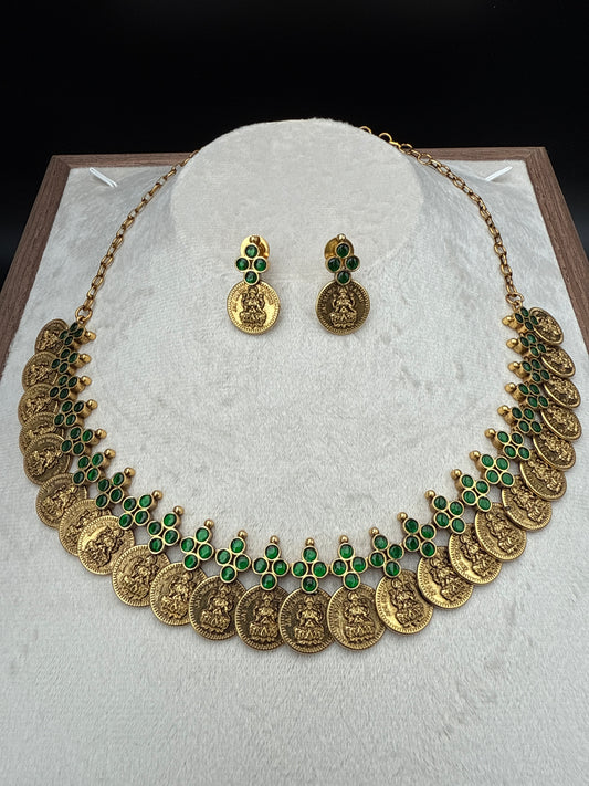 Lakshmi kasula haram set with green stones