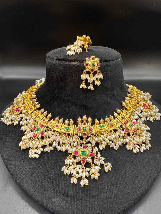 Guttapusalu necklace set with rice pearls