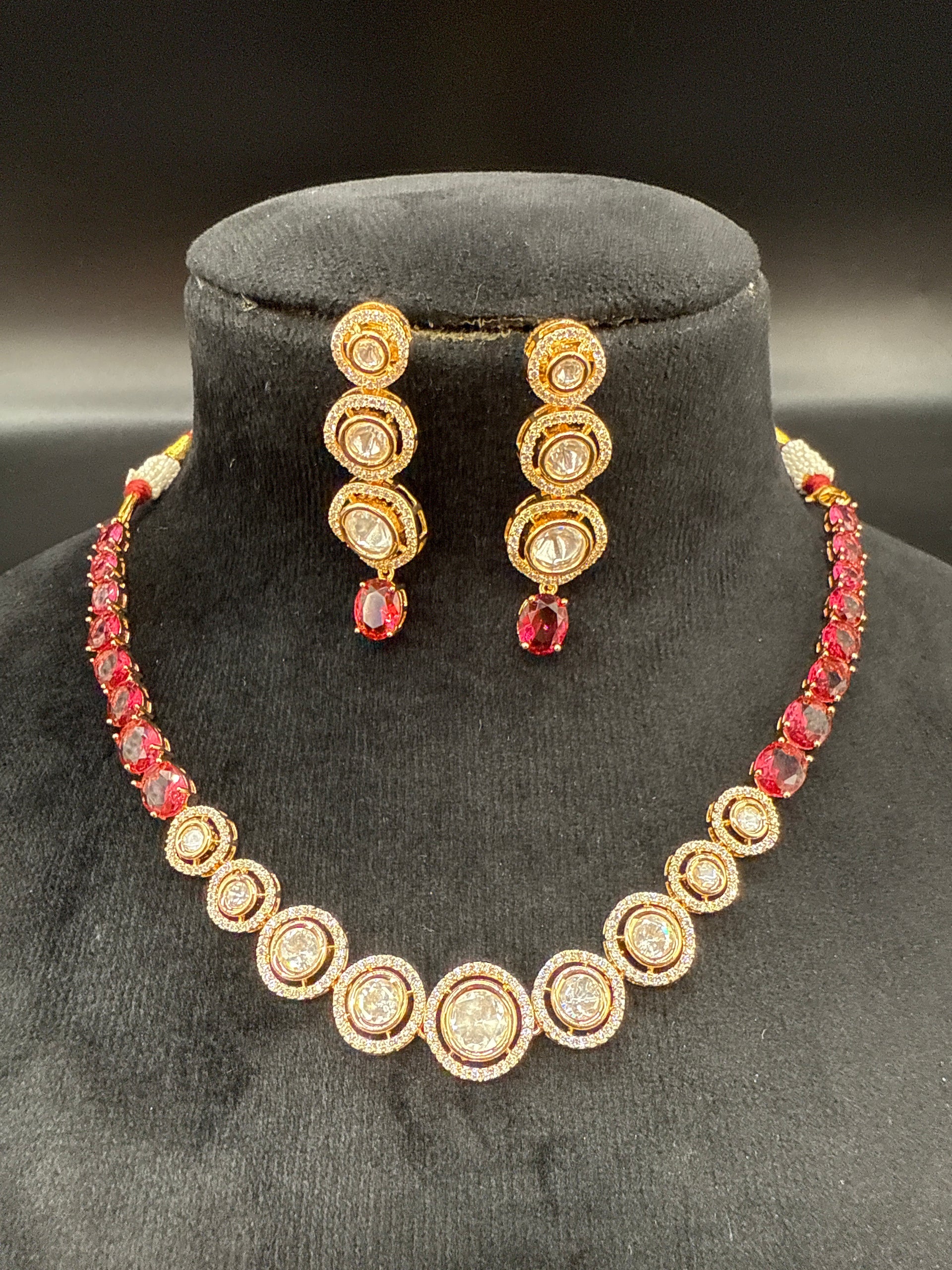 Ruby mozonite necklace set