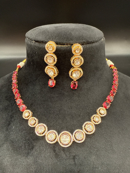 Ruby mozonite necklace set