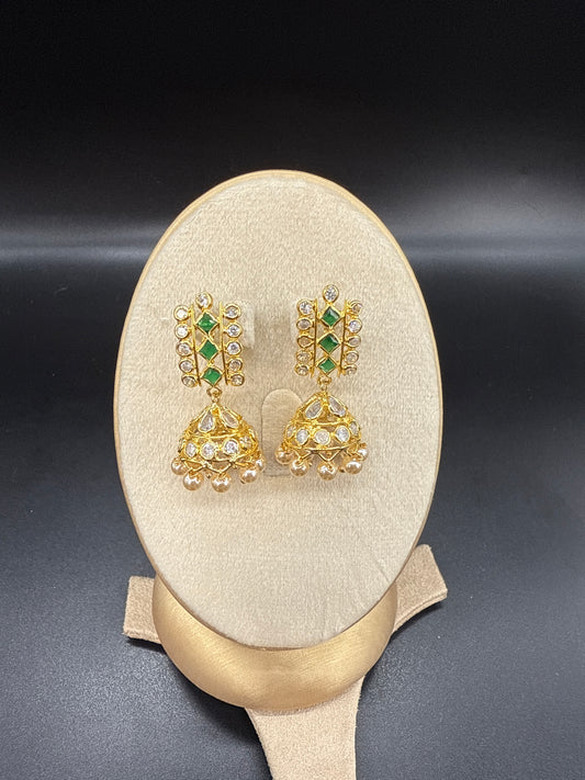 Cz Jhumka-green white