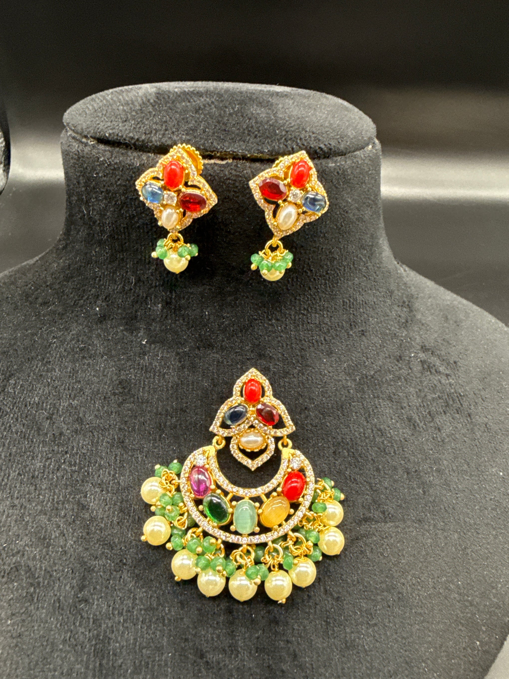 Navratan pendant earrings
