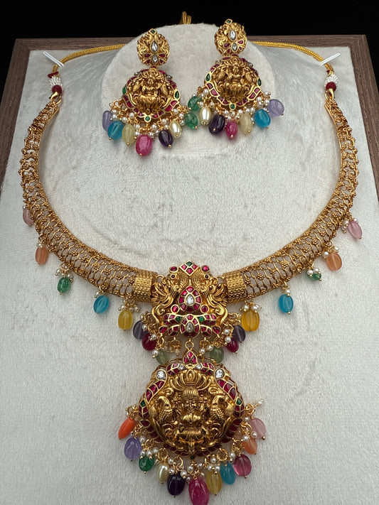 Navratan beads Lakshmi Kante set