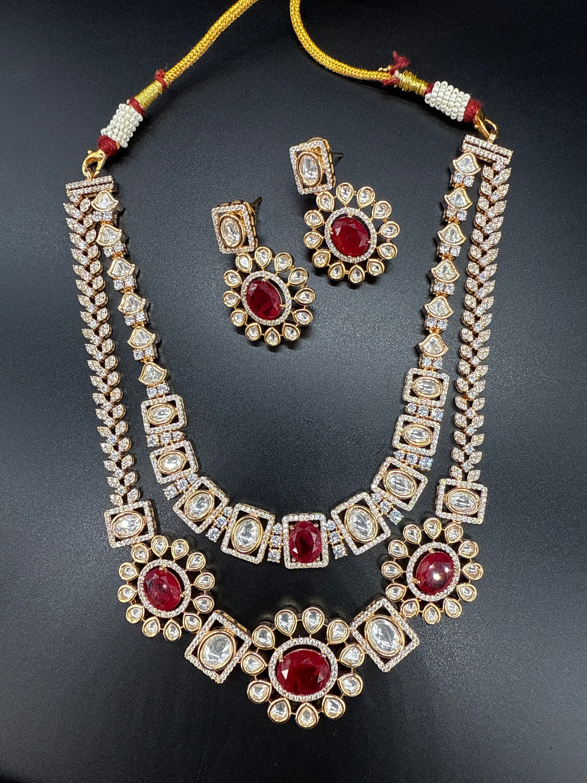 Double layer mozonite ruby necklace set