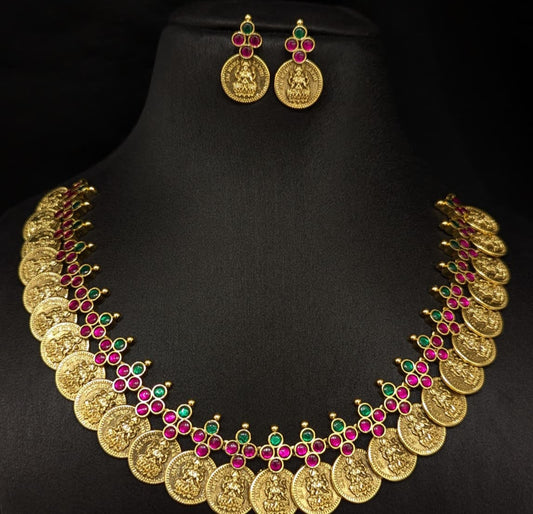 Gold  replica multi kundan kasu neckset