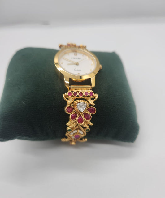 Mozanite and Ruby stones fitted beautifully crafted wrist watch