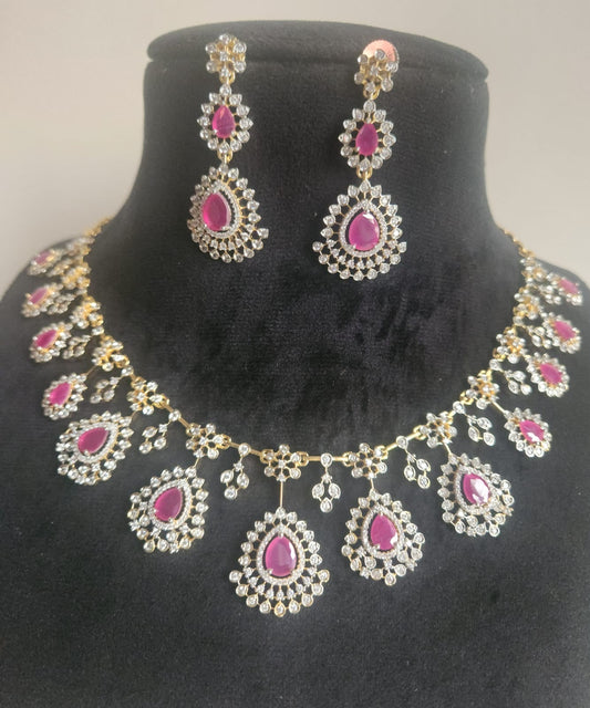 CZ-Diamond finish neck set with Ruby stones