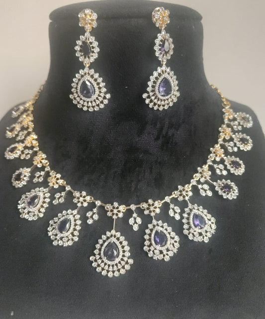 CZ-Diamond look purple stone necklace set